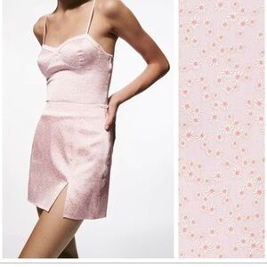 Zara Pink Floral Print Satin Effect Corsetry-Inspired Bodysuit. Size S